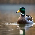 AI-generated illustration of a mallard gliding gracefully atop a serene river