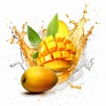 AI generated illustration of mango slices with splashes of mango juice