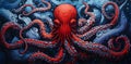 AI generated illustration of a marine octopus gliding gracefully through a dark blue ocean