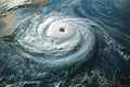 AI generated illustration of a massive hurricane viewed from a satellite's perspective