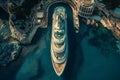 AI generated illustration of a massive vessel sailing alongside a serene oceanic island