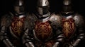 AI generated illustration of medieval knights wearing armors on dark background Royalty Free Stock Photo