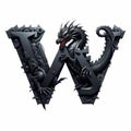 AI generated illustration of A black dragon head featured in a gothic letter W Royalty Free Stock Photo