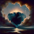 AI generated illustration of a mesmerizing and enchanting scene unfolds as a heart-shaped reflection