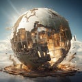 AI generated metal globe Royalty Free Stock Photo