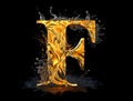 AI generated illustration of a metallic letter 'f' against a black background