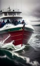 AI generated illustration of migrants herded onto a fishing vessel in distress