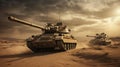 AI generated illustration of military tanks rolling through the desert Royalty Free Stock Photo