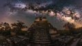 AI-generated illustration of the Milky Sky above an ancient structure with steps, stones, and trees Royalty Free Stock Photo
