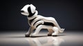 AI generated illustration of a miniature white toy dog on a reflective background