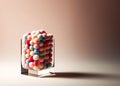 Square Glass Vase Filled With Colorful Pompoms on a pale background