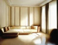 AI generated illustration of a minimalistic room with a large beige sofa