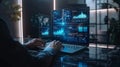 AI generated business analytics dashboard with futuristic data visualization interface Royalty Free Stock Photo