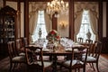 a formal dining table is set up in the dining room Royalty Free Stock Photo