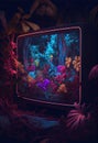 AI generated illustration of a modern flat screen TV in a lush tropical setting Royalty Free Stock Photo
