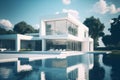 AI generated illustration of a modern house with an outdoor swimming pool Royalty Free Stock Photo