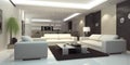 AI generated illustration of modern living space features all-white design, with stylish furniture