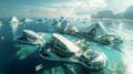 AI generated illustration of A modern metropolis floating on the ocean aboard a massive boatn Royalty Free Stock Photo