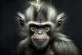 AI generated illustration of a monkey portrait with lightening effect on its head, on black Royalty Free Stock Photo