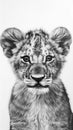 AI generated illustration of a monochrome drawing of a baby tiger