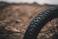 AI generated illustration of a mountain bike tire navigating through a dirt terrain