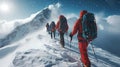 AI generated illustration of mountaineers ascending a snowy peak