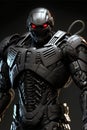 AI-generated illustration of movie masterpiece Diecast iron man with red eyes, dark background