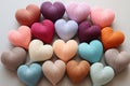 AI generated illustration of a multicolored collection of knitting hearts