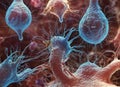 AI generated illustration of multiple cells with centers and dispersed stem cells