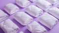 AI generated illustration of multiple neatly folded white comforters on a purple background. Royalty Free Stock Photo
