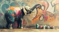 AI generated illustration of a muralist elephantelephant spray painting