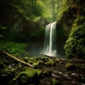 AI generated illustration of the mystical beauty of a majestic waterfall set in a lush forest.