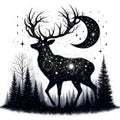 AI generated illustration of a Mystical Stargazing Deer, Enchanted Night in the Wilderness