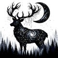 AI generated illustration of a Mystical Stargazing Deer, Enchanted Night in the Wilderness