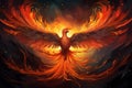 AI generated illustration of a mythical phoenix rising from an intense blaze of yellow fire flames Royalty Free Stock Photo