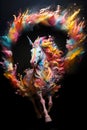 AI generated illustration of a mythical unicorn adorned with colorful splashes of paint