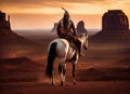 a person with indian feathers sitting on top of a horse