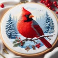 AI generated illustration of a Needlepoint Red cardinal bird