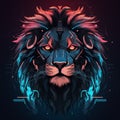 AI generated illustration of a neon avatar lion cyberpunk