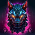 AI generated illustration of a neon avatar wolf cyberpunk