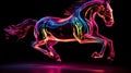 AI generated illustration of a neon colored horse galloping against a dark background Royalty Free Stock Photo