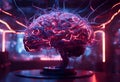 a brain made out of wire with the neon lights of a neon bar Royalty Free Stock Photo