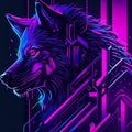 AI generated illustration of a neon punk cyber wolf