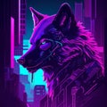 AI generated illustration of a neon punk cyber wolf