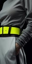 AI generated illustration of a neon yellow waist belt of a gray sportswear