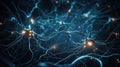AI generated illustration of neurons illuminated with bright colors on a dark background Royalty Free Stock Photo