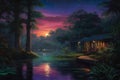AI generated illustration of night vibes in the bayou
