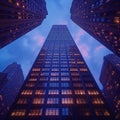 AI generated illustration of a night view of numerous towering skyscrapers