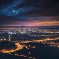 AI generated illustration of a night view of Paris with stars twinkling in the sky above