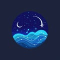 AI generated illustration of a nighttime beach scene with a starry sky